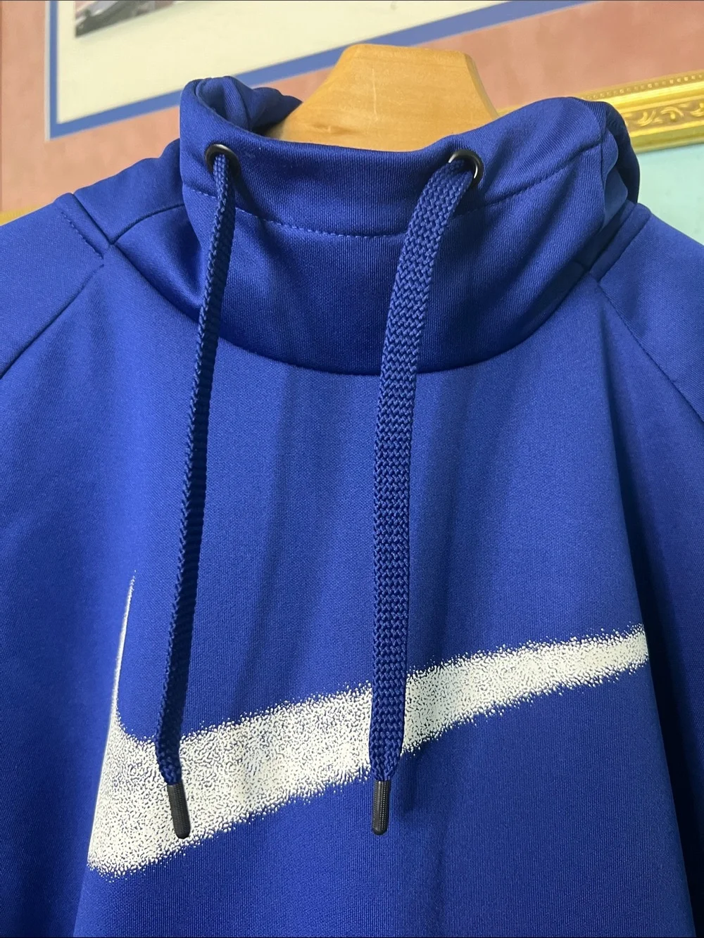 Nike Royal Blue Turtleneck Hoodie with White Swoosh